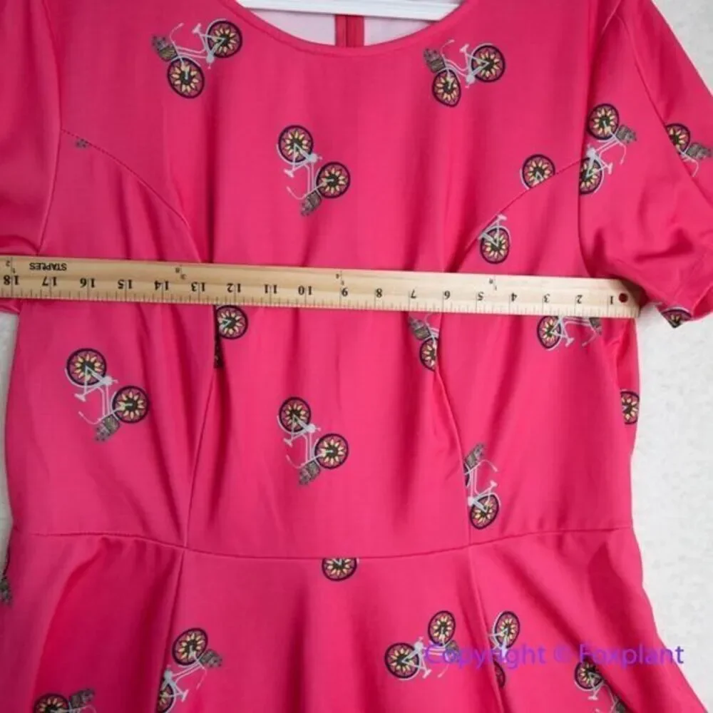 Unique Vintage X GB Sunflower Bikes‎ Pink Fit-And-Flare Dress, size 1X